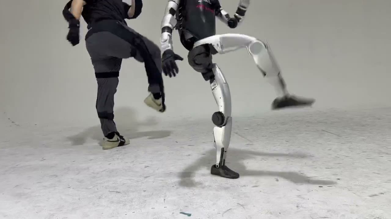 A humanoid kicking.
